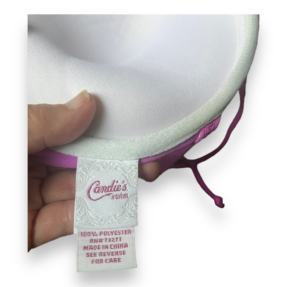 Candie’s Lotus Pink Bikini Top Tie Back Halter Straps and Mock Tie Front Accent - Picture 6 of 8